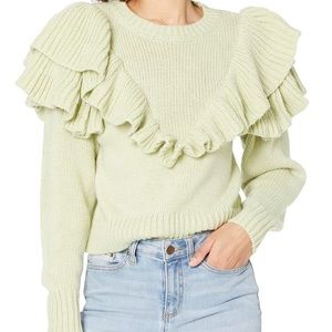 MINKPINK Carice Ruffle knit chunky sweater Sage Large